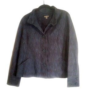 J Jill Size M Jacket Suit Button Up Long Sleeve Textured Slub Blue Mix